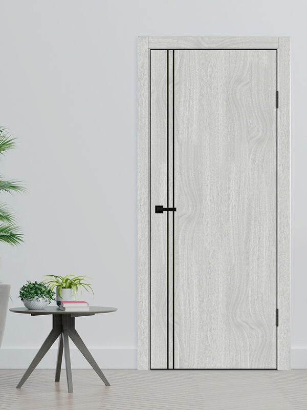 Орех американский светлый, 800х2000, LR, б/врезки замка и петель, кромка ABS 2мм с 4х ст., цвет черный, молдинг цвет черный