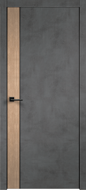 Муар темно-серый, 600х2000, LR, з. M1895 BL (черный), с отв. пл., врезка п/скр. п. Morelli HH-18 2шт, вставка Дуб европ.