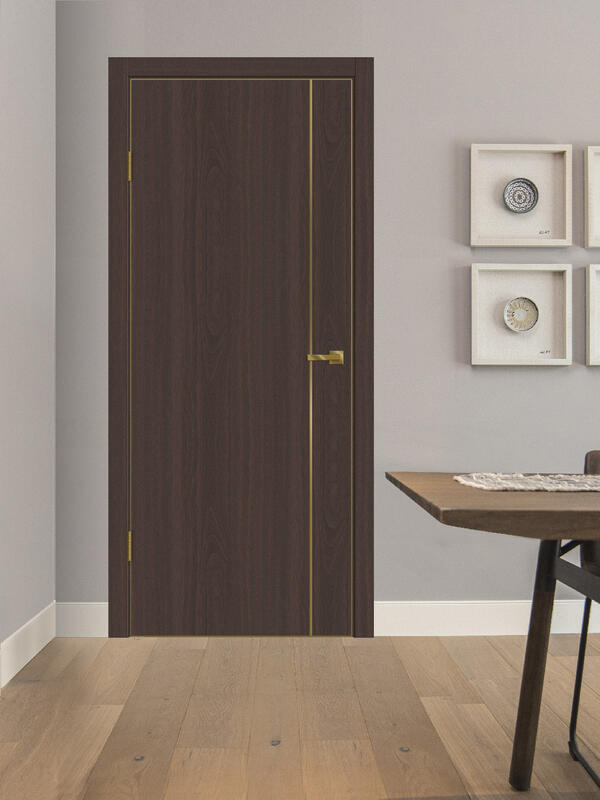 Орех американский шоколад, 700х2000, LR, з. M1895 MSG, без врезки п/петли, алюм. кромка шампань с 4х ст.