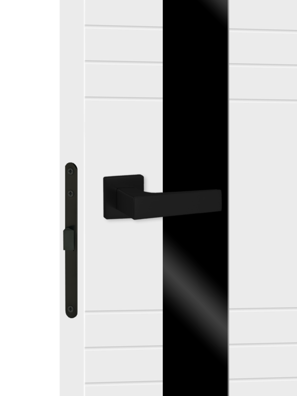 Белый, 900х2000, LR, б/врезки замка и петель, стекло Лакобель черное