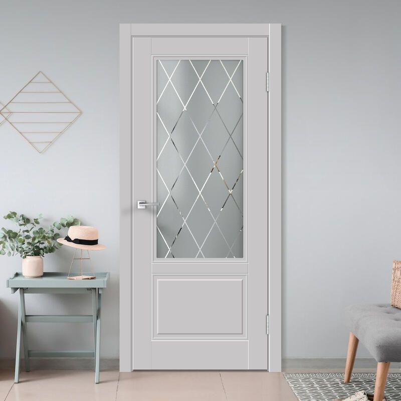 Светло-серый, 900х2000, L, врезка п/з. 1895Р, без врезки п/петли, стекло РОМБ Мателюкс, б/отв. п/фурнитуру