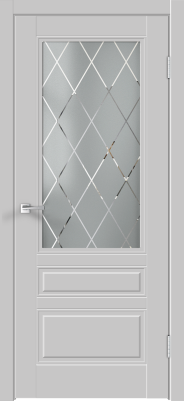 Светло-серый, 900х2000, L, врезка п/з. 1895Р, без врезки п/петли, стекло РОМБ Мателюкс, б/отв. п/фурнитуру