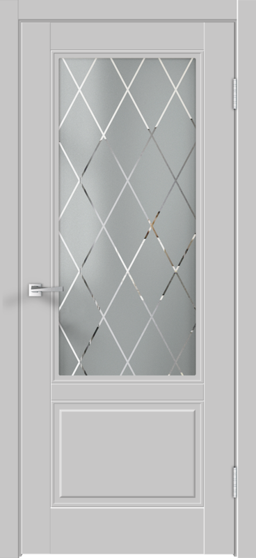 Светло-серый, 800х2000, R, врезка п/з. 1895Р, без врезки п/петли, стекло РОМБ Мателюкс, б/отв. п/фурнитуру