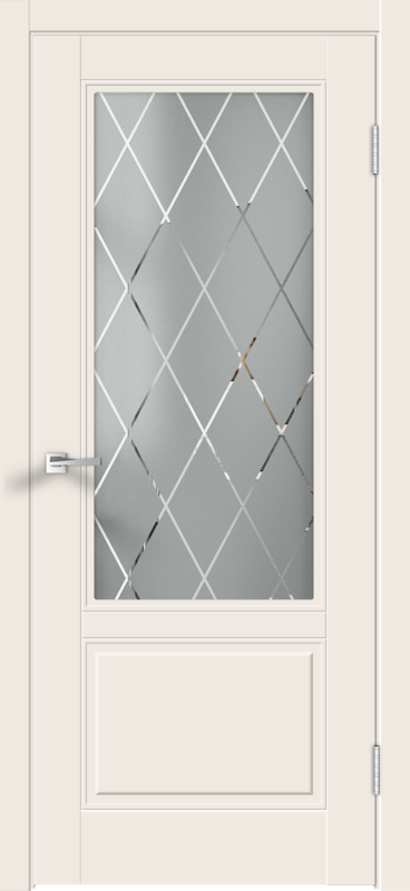 Слоновая кость, 800х2000, L, врезка п/з. 1895Р, без врезки п/петли, стекло РОМБ Мателюкс, б/отв. п/фурнитуру