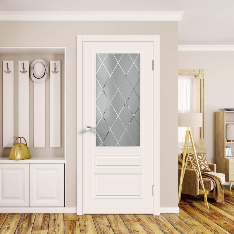 Слоновая кость, 800х2000, L, врезка п/з. 1895Р, без врезки п/петли, стекло РОМБ Мателюкс, б/отв. п/фурнитуру