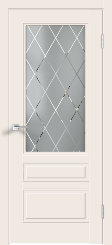 Слоновая кость, 600х2000, LR, врезка п/з. 1895Р, без врезки п/петли, стекло РОМБ Мателюкс, б/отв. п/фурнитуру