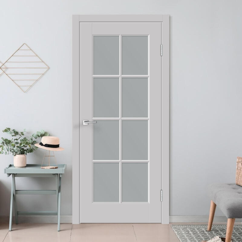 Светло-серый, 600х2000, LR, б/врезки замка и петель, стекло Мателюкс