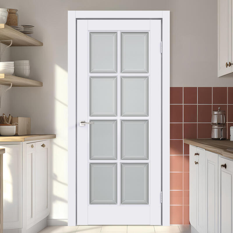 Белый, 700х2000, L, врезка п/з. 1895Р, без врезки п/петли, стекло Мателюкс, Английская Решетка, б/отв. п/фурнитуру