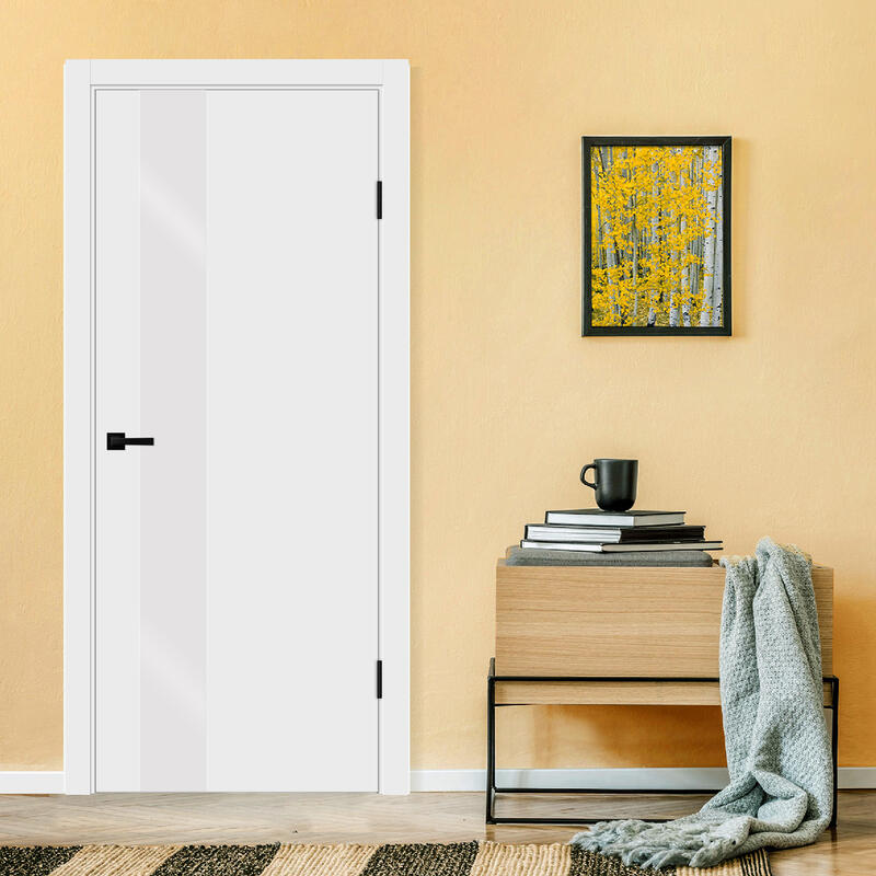 Белый, 900х2000, LR, б/врезки замка и петель, стекло Лакобель белое