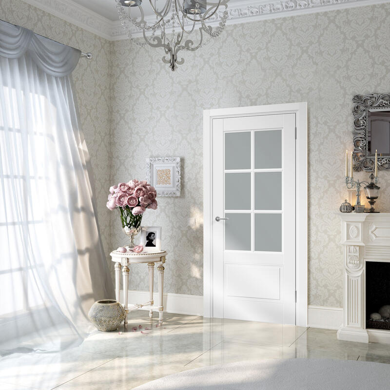 Белый, 700х2000, LR, б/врезки замка и петель, стекло Мателюкс