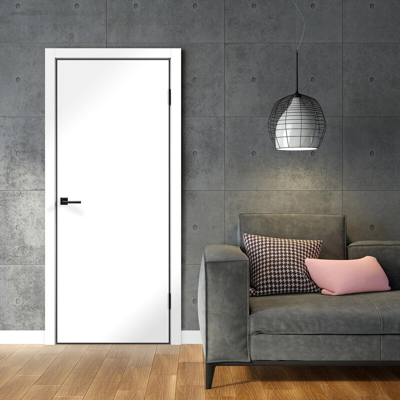 Белый, 700х2000, LR, б/врезки замка и петель, кромка с 4х ст., цвет чёрный