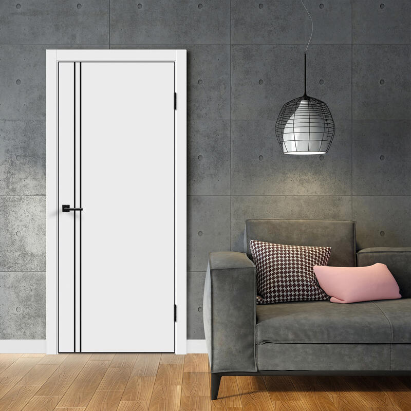 Белый, 700х2000, LR, б/врезки замка и петель, кромка с 4х ст., цвет чёрный, молдинг цвет черный