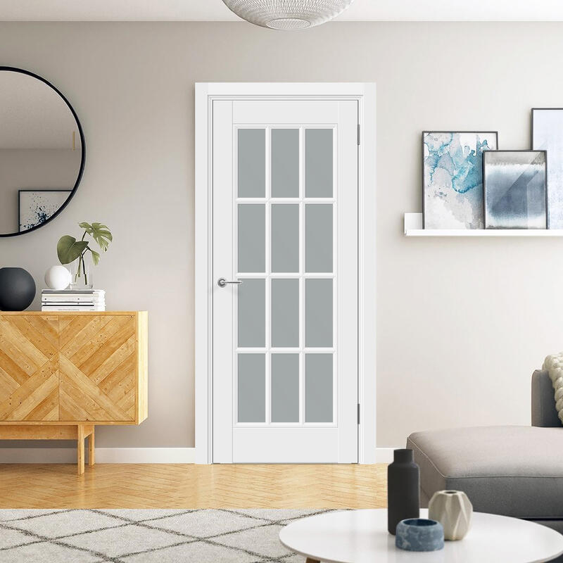 Белый, 900х2000, LR, б/врезки замка и петель, стекло Мателюкс