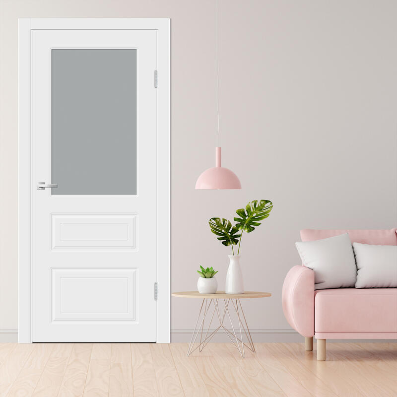 Белый, 800х2000, LR, б/врезки замка и петель, стекло Мателюкс