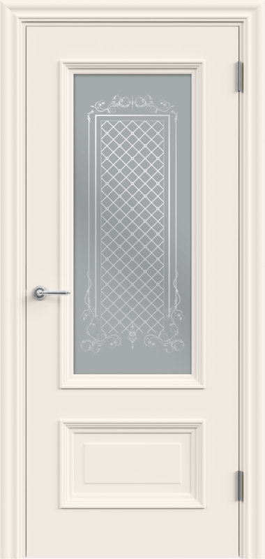 Слоновая кость, 800х2000, R, врезка п/з. 1895Р, без врезки п/петли, стекло Мателюкс Престиж, б/отв. п/фурнитуру