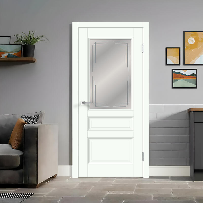 Белый Опал, 600х2000, LR, б/врезки замка и петель, стекло Грани Мателюкс