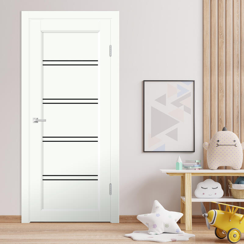 Белый Опал, 600х2000, LR, б/врезки замка и петель, стекло Лакобель черное