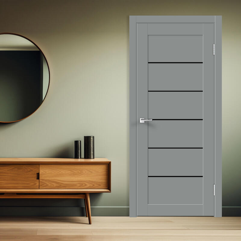 Серый Агат, 900х2000, LR, б/врезки замка и петель, стекло Лакобель черное