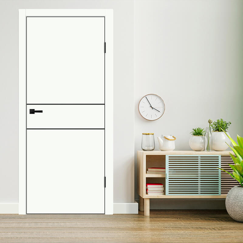 Белый Опал, 800х2000, LR, б/врезки замка и петель, кромка ABS 2мм с 4х ст., цвет черный, молдинг цвет черный