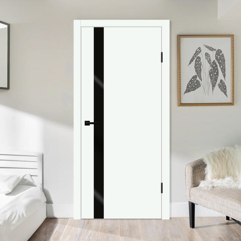 Эльбрус, 900х2000, LR, б/врезки замка и петель, стекло Лакобель черное, кромка ABS 2мм с 4х ст.