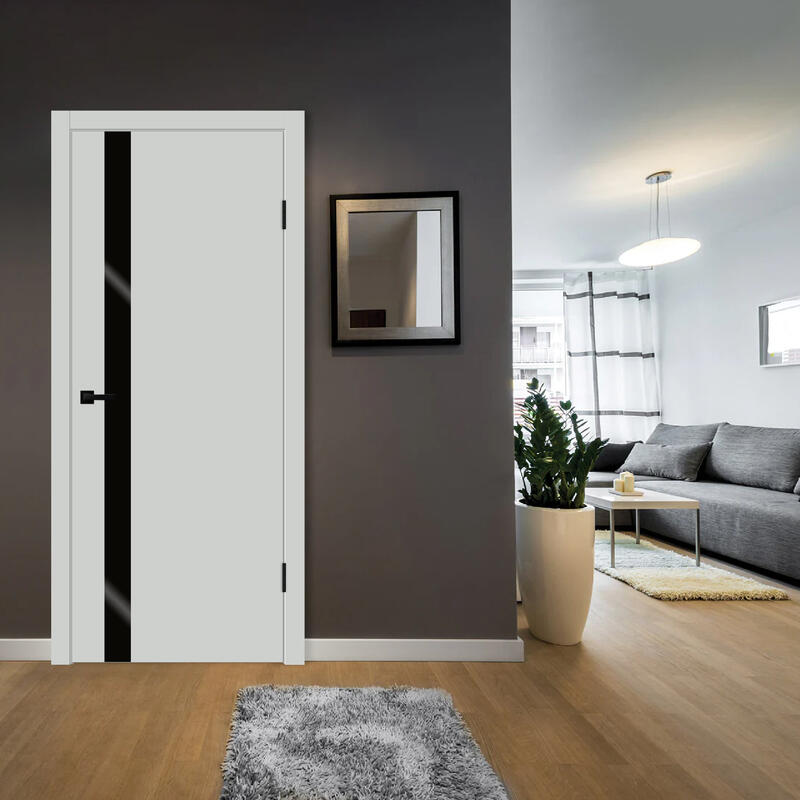 Доломит, 900х2000, LR, б/врезки замка и петель, стекло Лакобель черное, кромка ABS 2мм с 4х ст.