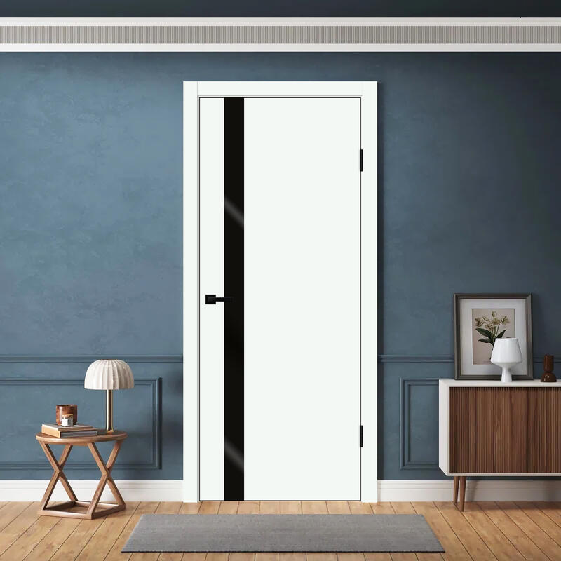 Эльбрус, 600х2000, LR, б/врезки замка и петель, стекло Лакобель черное, кромка ABS 2мм с 4х ст., цвет черный