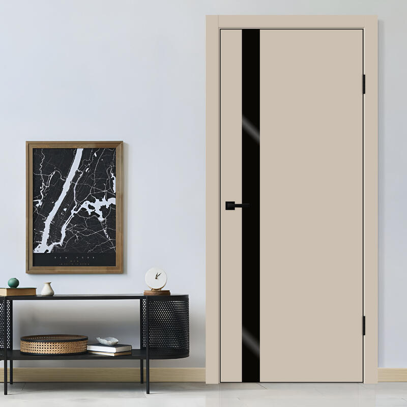 Кварцит, 600х2000, LR, б/врезки замка и петель, стекло Лакобель черное, кромка ABS 2мм с 4х ст., цвет черный