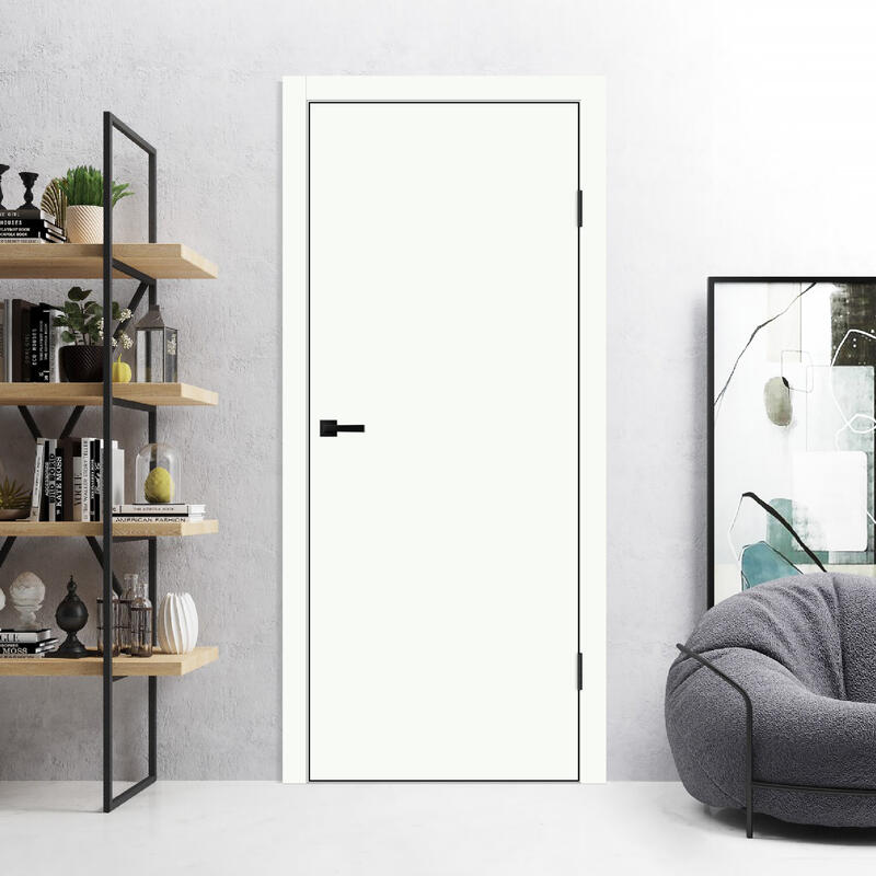 Белый Опал, 800х2000, LR, з. M1895 BL (черный), с отв. пл., без врезки п/петли, чёрная алюм. кромка с 4х ст.