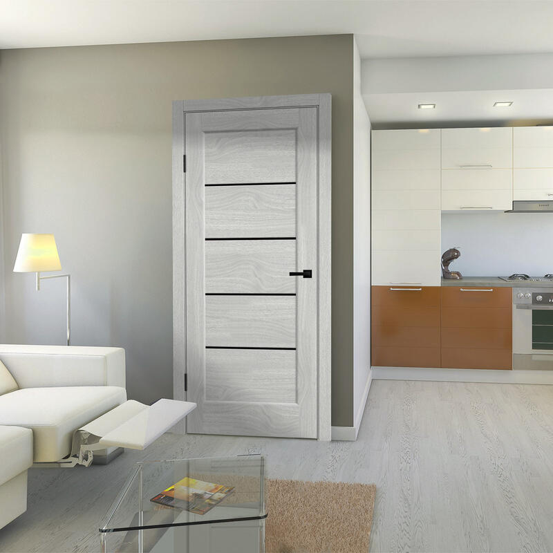 Орех американский светлый, 600х2000, LR, б/врезки замка и петель, стекло Лакобель черное