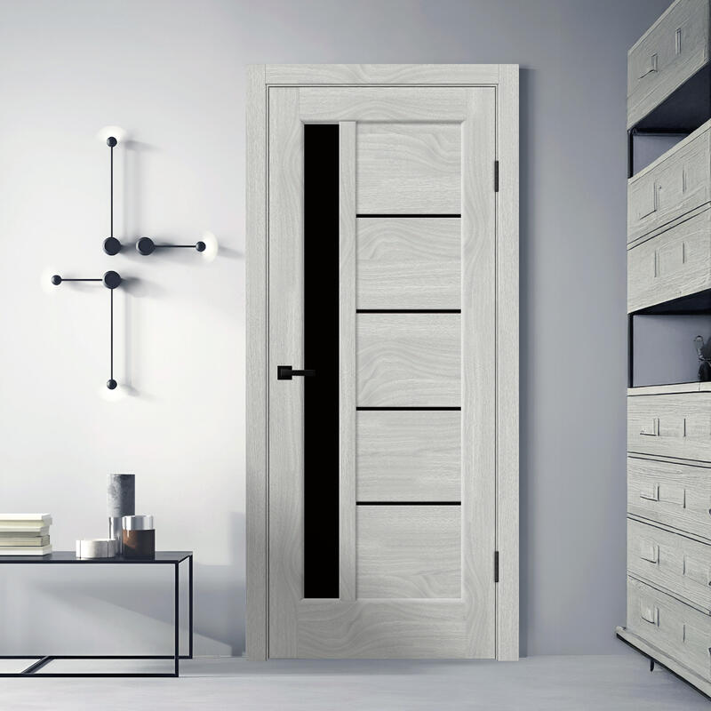 Орех американский светлый, 600х2000, LR, б/врезки замка и петель, стекло Лакобель черное