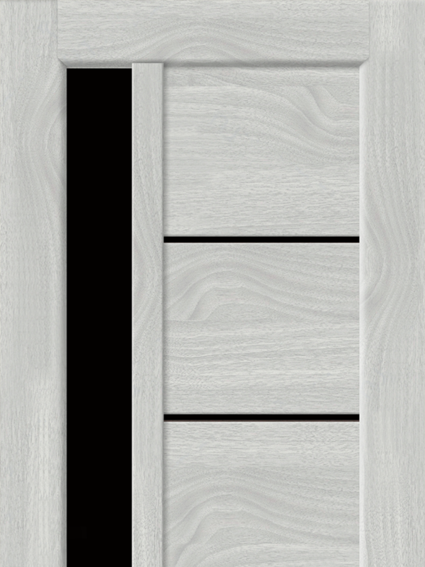 Орех американский светлый, 600х2000, LR, б/врезки замка и петель, стекло Лакобель черное