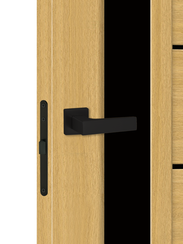 Орех американский соломенный, 600х2000, LR, б/врезки замка и петель, стекло Лакобель черное