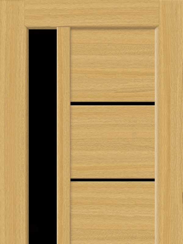 Орех американский соломенный, 600х2000, LR, б/врезки замка и петель, стекло Лакобель черное