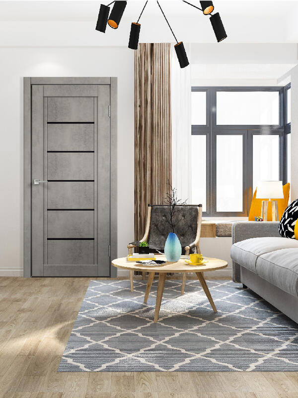 Муар светло-серый, 550х1900, LR, б/врезки замка и петель, стекло Лакобель черное