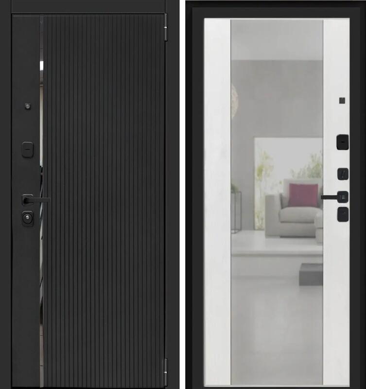 Входная металлическая дверь "L-63" Черный кварц/экоэмаль зеркало 880х2050