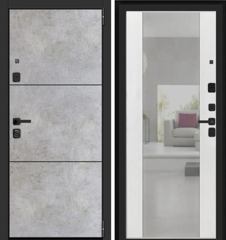 Входная металлическая дверь "L-71" Лофт серый/экоэмаль зеркало 880х2050